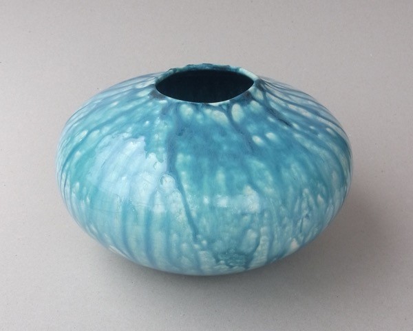 GOURD VESSEL 2, Green and White Matt Glaze 15cmH