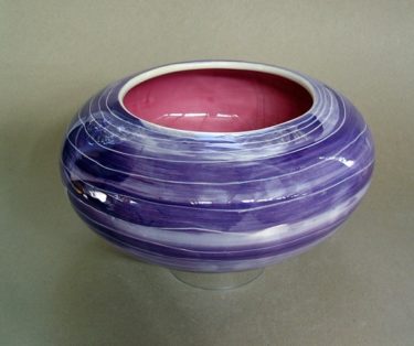 Gourd Vessel 3, purple striped glaze, cerise inside