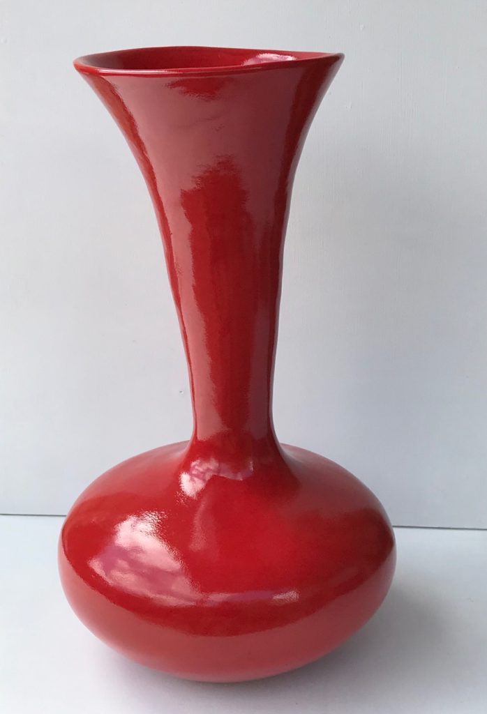 Red Trumpet Vase. Slip cast ceramic. Corporate Art Rentals