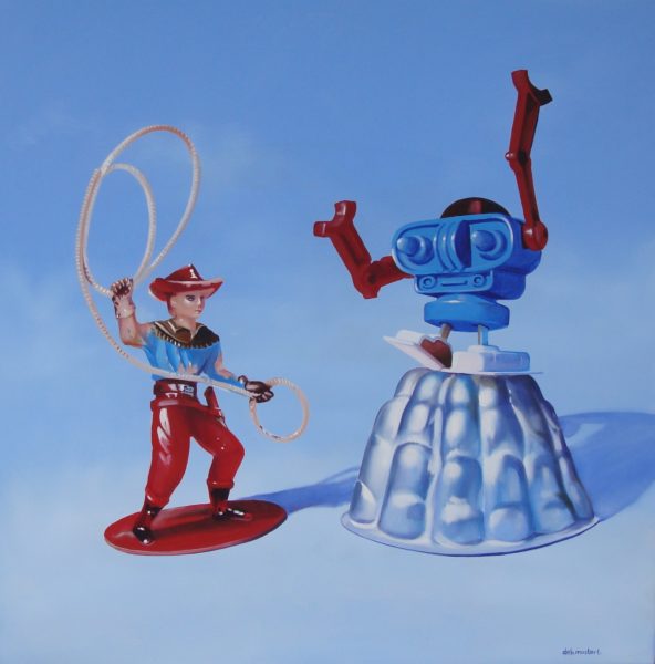 Mostert_Plastic_Cowboy_and_Robot_on_Aluminium_Jelly_Mold_90x90_cm (2)